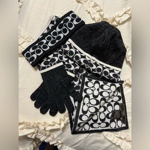 Coach one size winter set: includes hat, scarf, gloves, and headband.